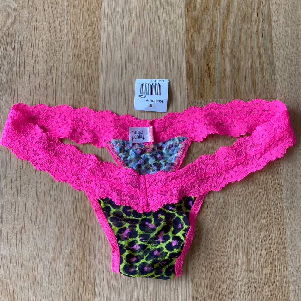 Hanky Panky Pink & Leopard Lace Thong OS NWT
